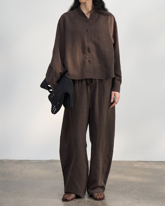 バンドカラーブラウス+カジュアルパンツ 10018