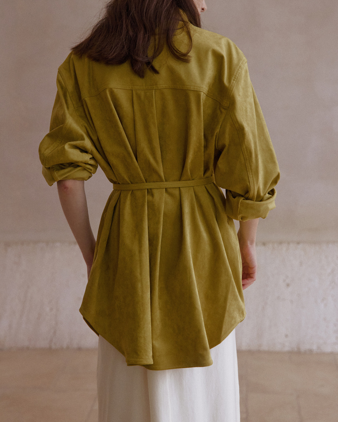 ウエストストラップスエードロングシャツ 10098