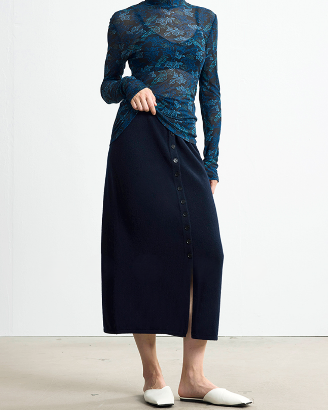 フロントスリットボタンデザインロングスカート 10329