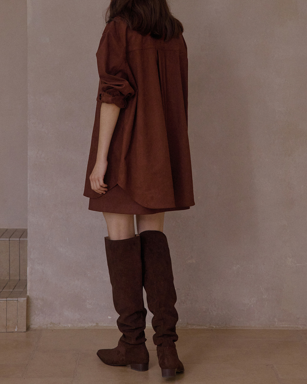 ウエストストラップスエードロングシャツ 10098