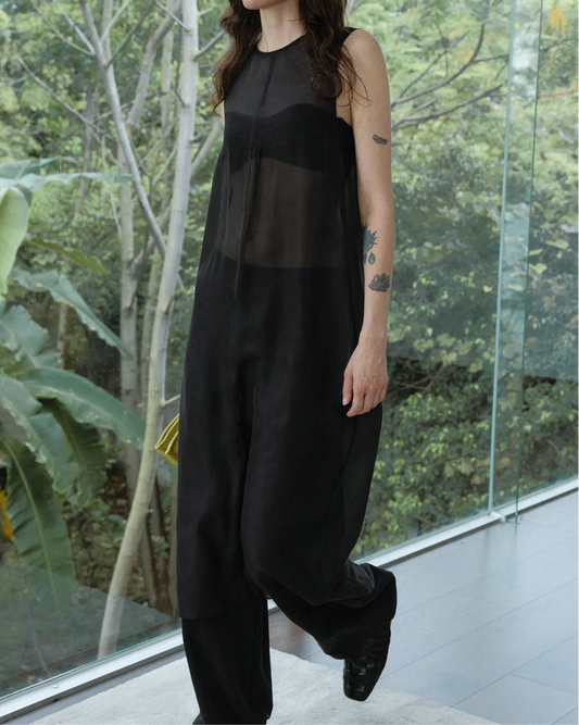 ラウンドネックノースリーブシアーワンピース 10037