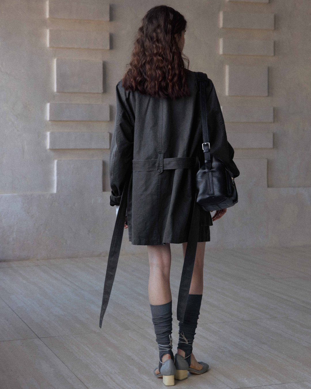 ウォッシュドコットンスエードチャコールロングジャケット 10168