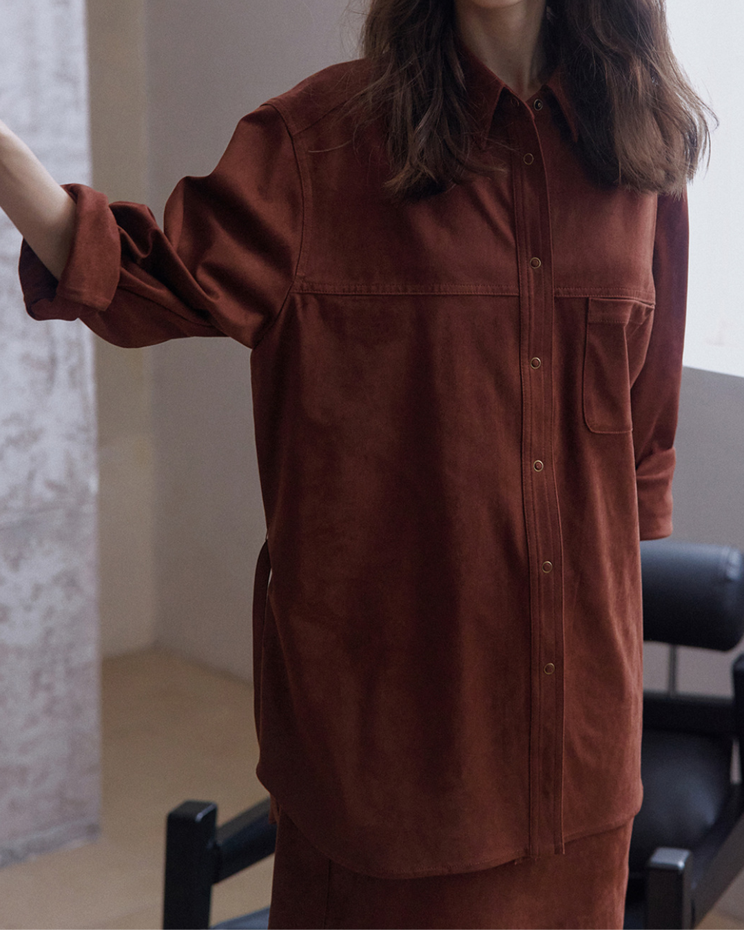 ウエストストラップスエードロングシャツ 10098