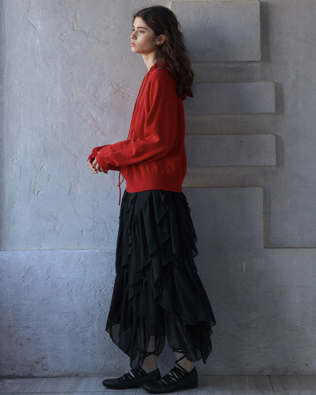 ラグランスリーブフーディーウォームトーンニットプルオーバー 10151