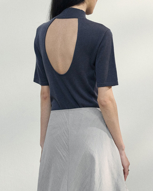 オープンバックハイカラーニット 10041