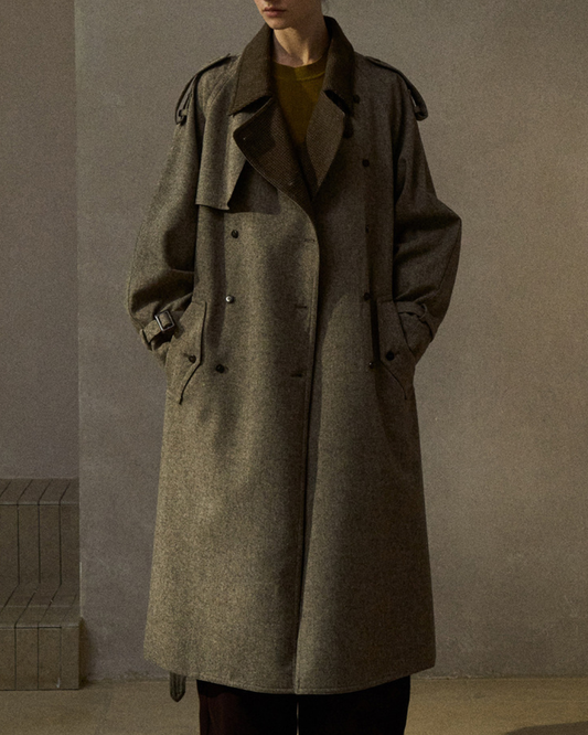 バイカラーダブルブレストロングコート 10283