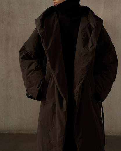 フーディーストラップロングダウンコート 10275