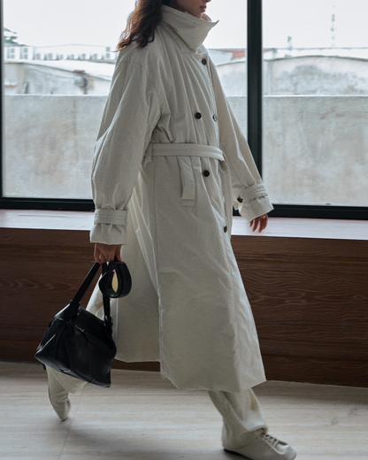 ダブルブレストキルティングロングコート 10233