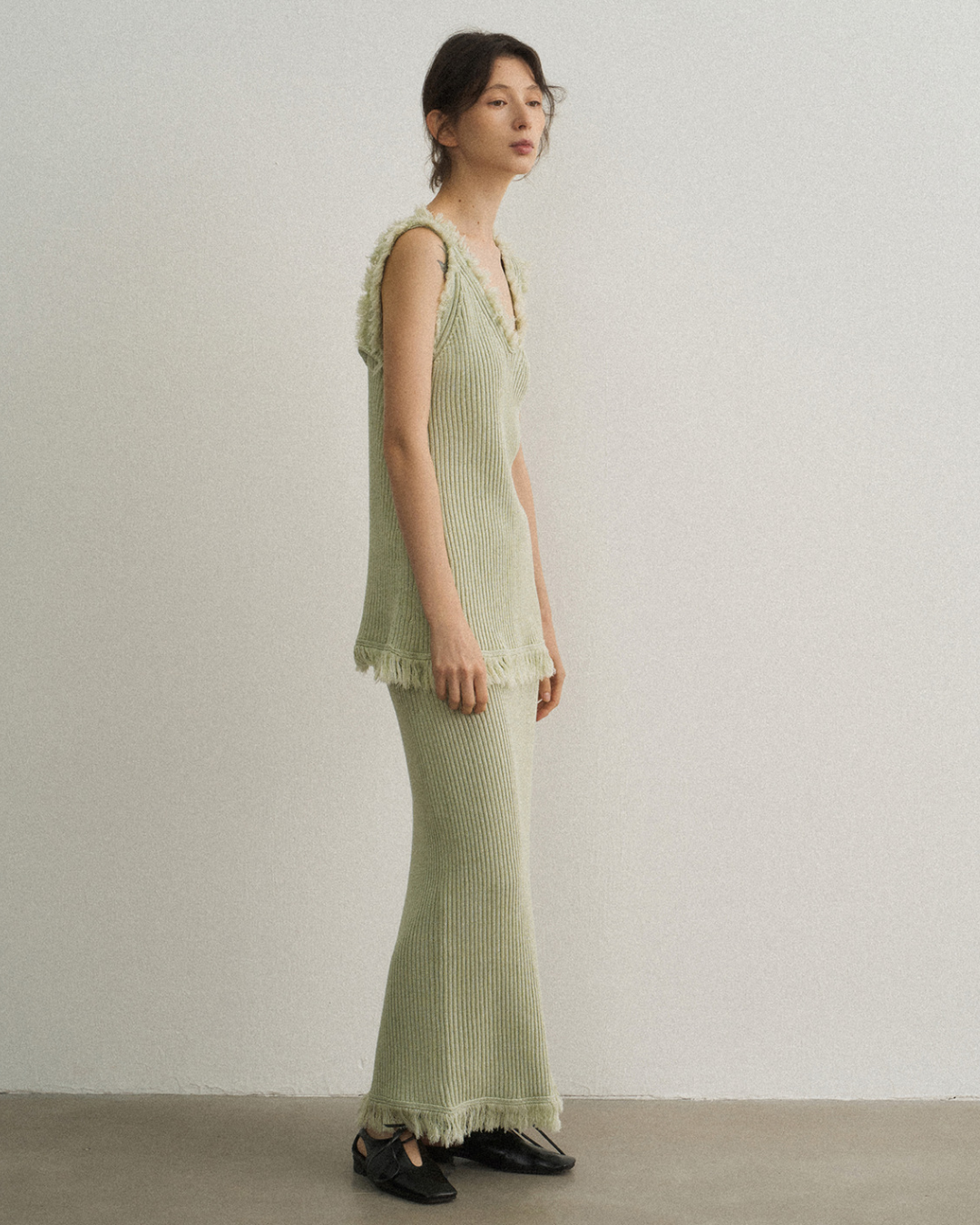 バックスリットフリンジニットスカート 10475