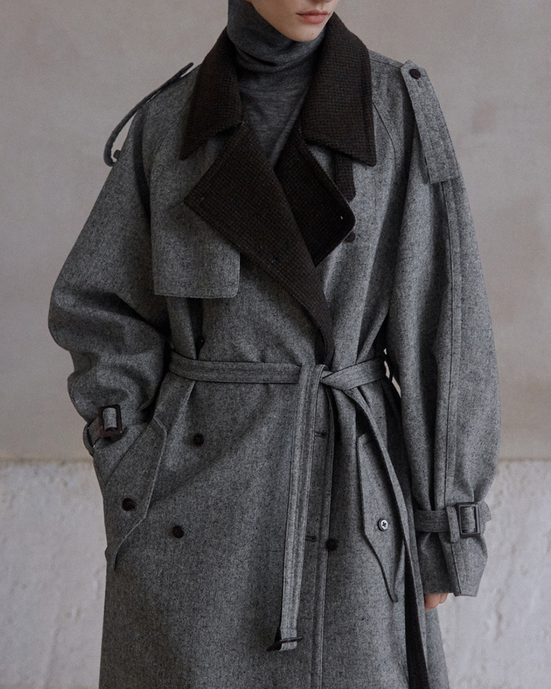 バイカラーダブルブレストロングコート 10283