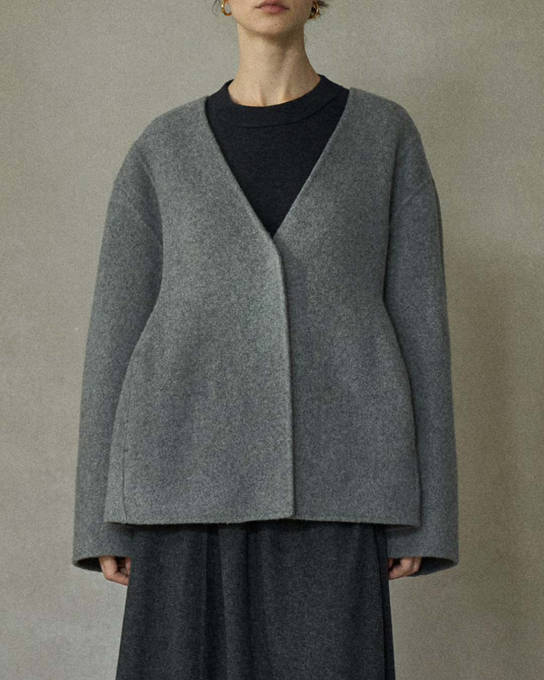 スカーフカラーミディフレアコート 10197