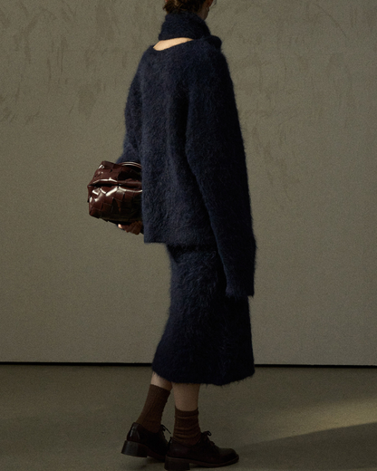 スカーフカラーオーバーニットプルオーバー 10279