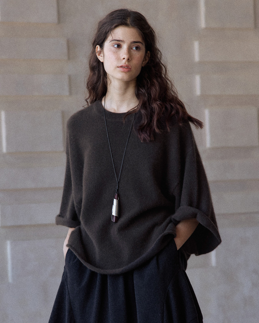 ラウンドネックミドルスリーブニットプルオーバー 10137