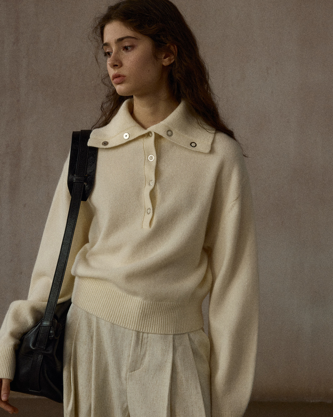 ハーフボタンリブニットミドルトーンプルオーバー 10323