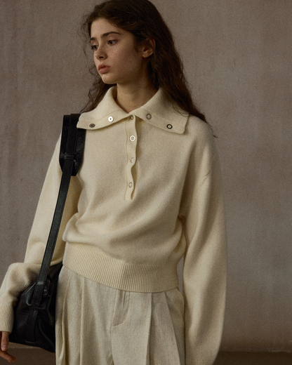 ハーフボタンリブニットミドルトーンプルオーバー 10323