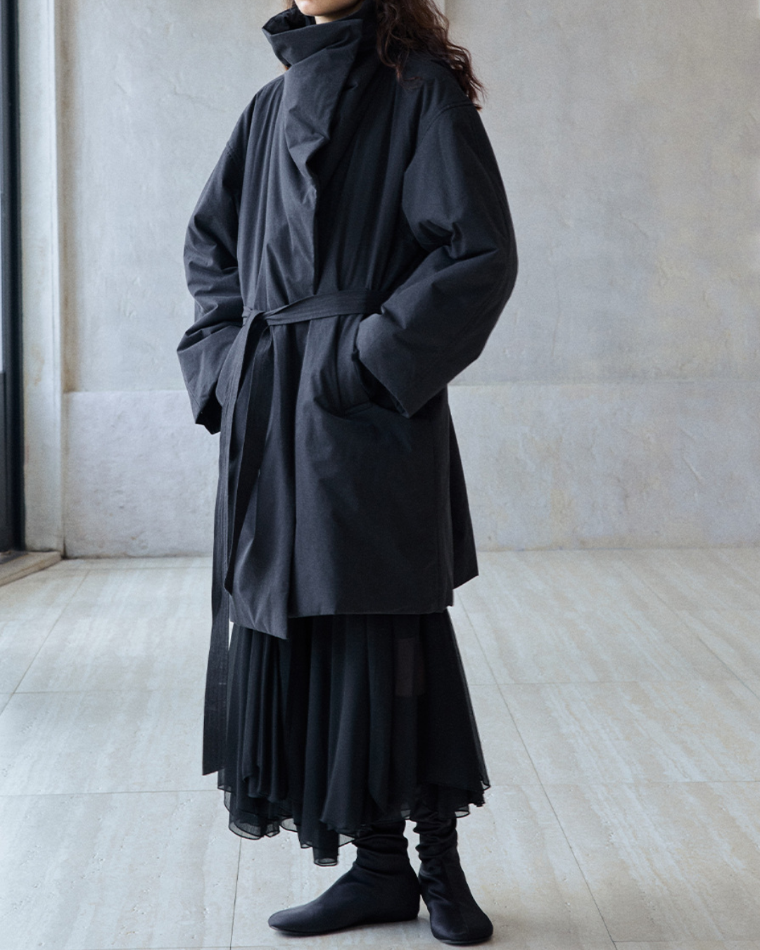 スタンドカラーロングストラップコート 10236