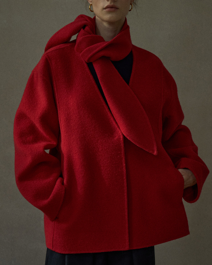 スカーフカラーミディフレアコート 10197