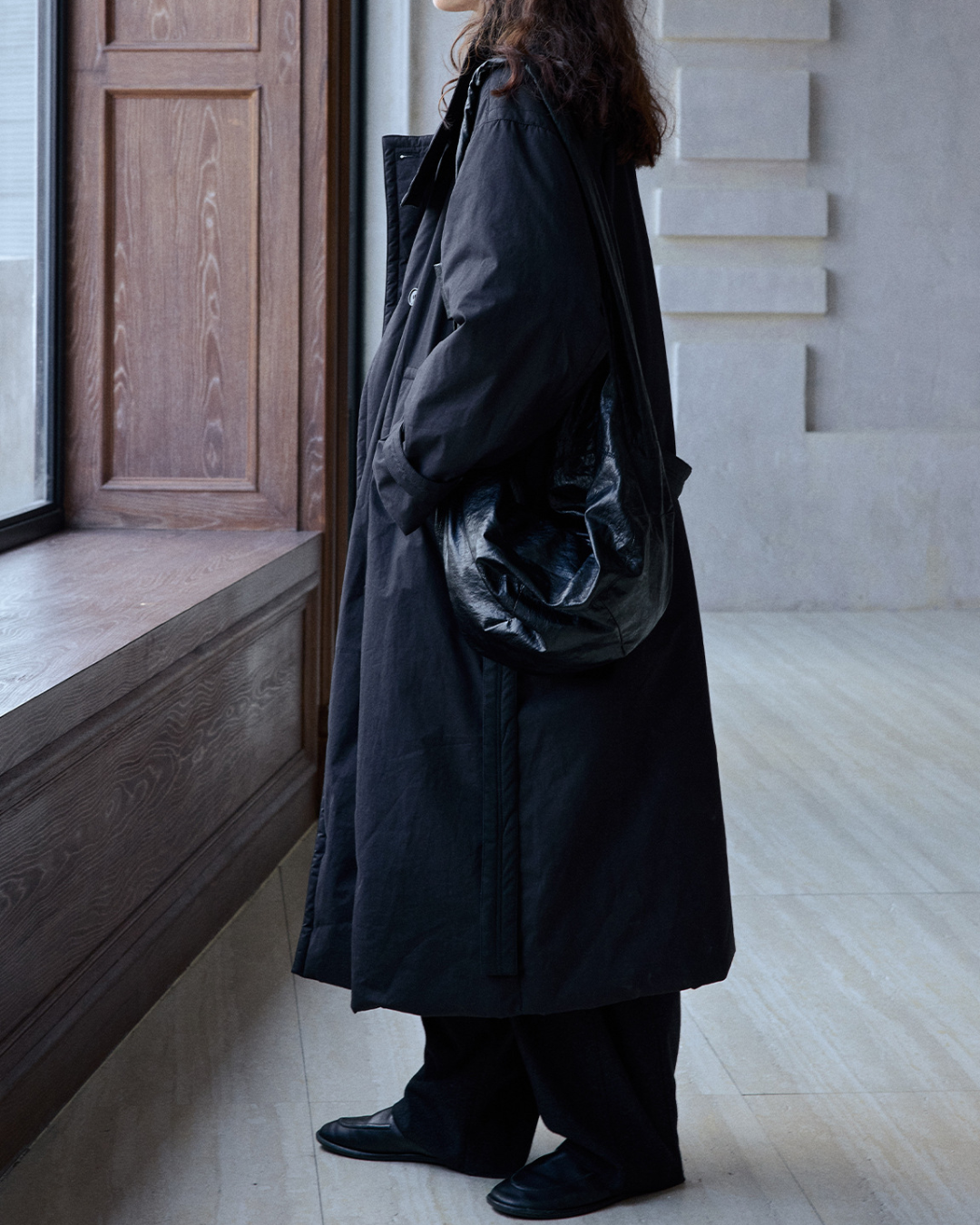 ダブルブレストキルティングロングコート 10233