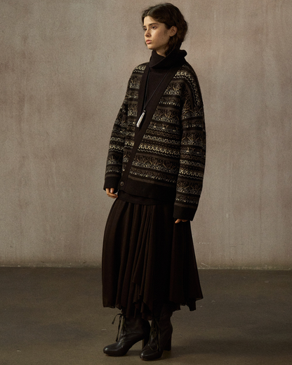 Vネックニットアイル柄カーディガン 10246