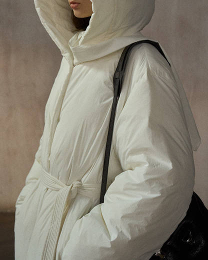 フーディーストラップロングダウンコート 10281