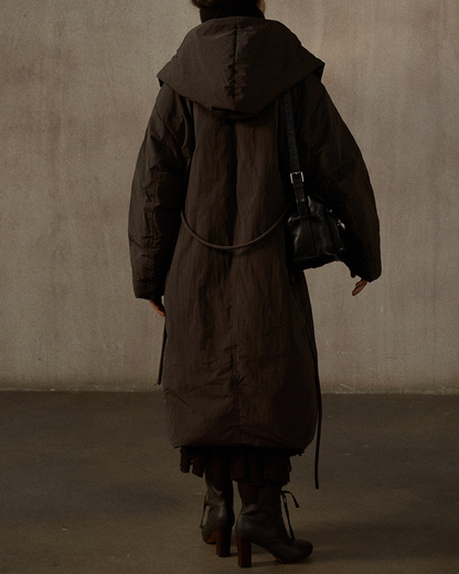 フーディーストラップロングダウンコート 10275