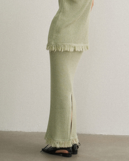 バックスリットフリンジニットスカート 10475