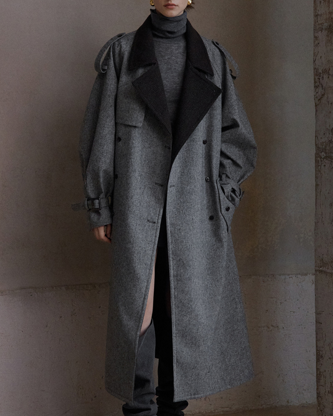 バイカラーダブルブレストロングコート 10283