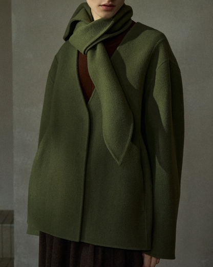 スカーフカラーミディフレアコート 10197