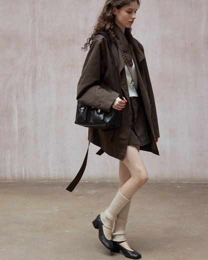 ウォッシュドコットンスエードブラウンロングジャケット 10167