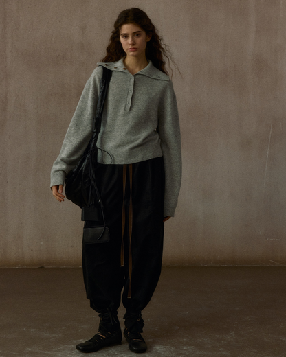 ハーフボタンリブニットミドルトーンプルオーバー 10323