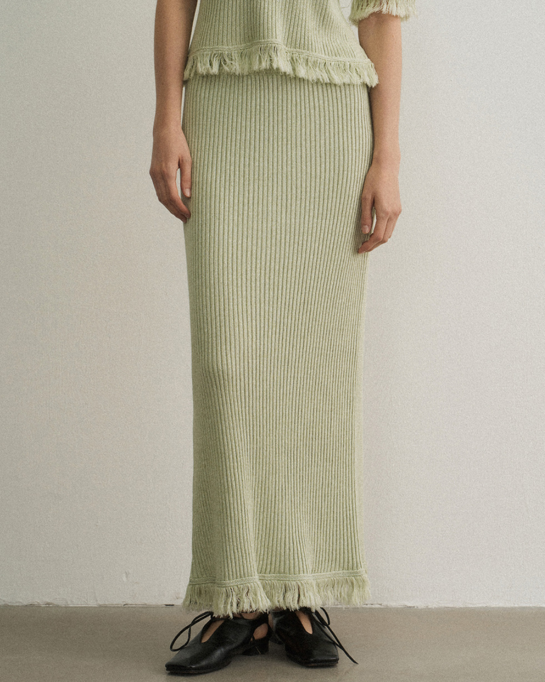 バックスリットフリンジニットスカート 10475