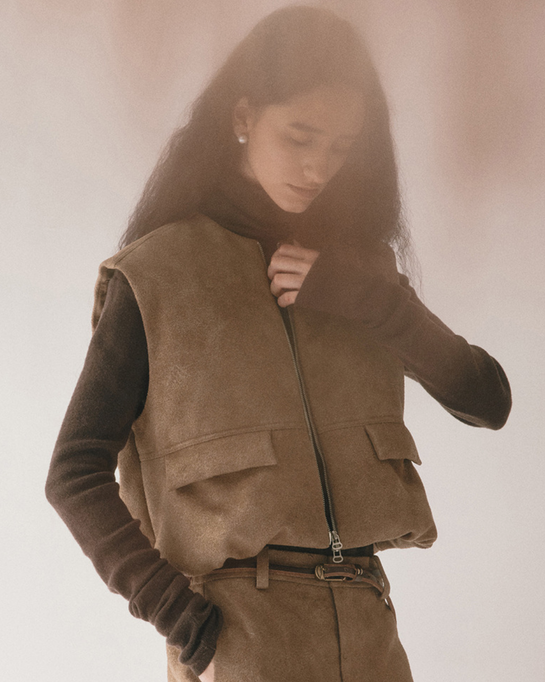 スリークスエードジップベスト 10419