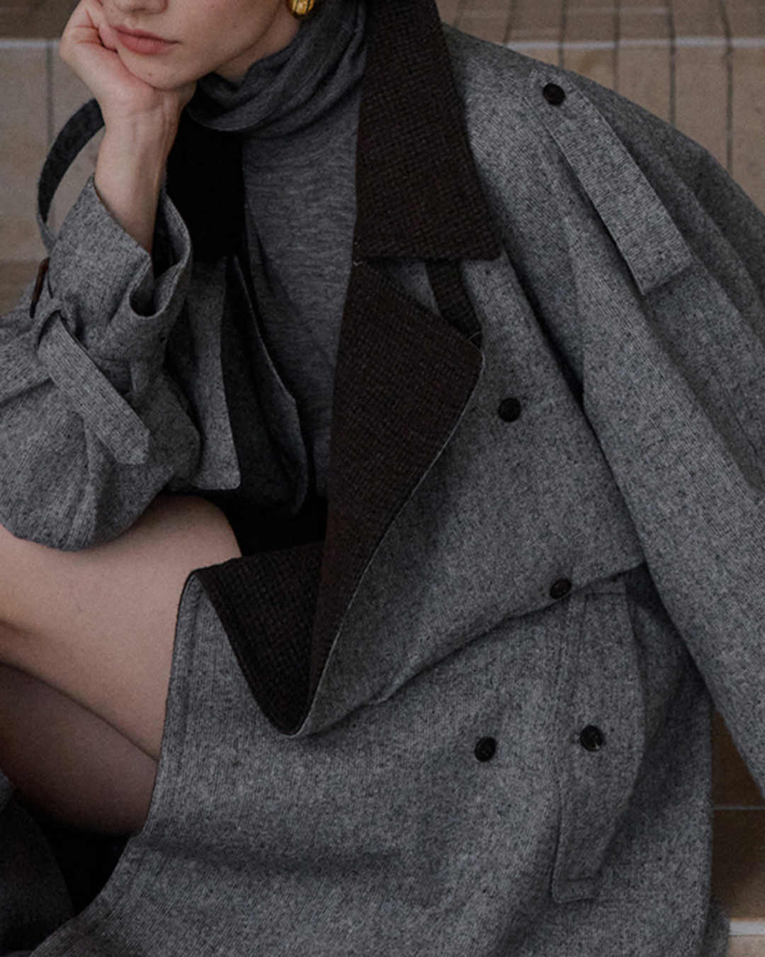 バイカラーダブルブレストロングコート 10283