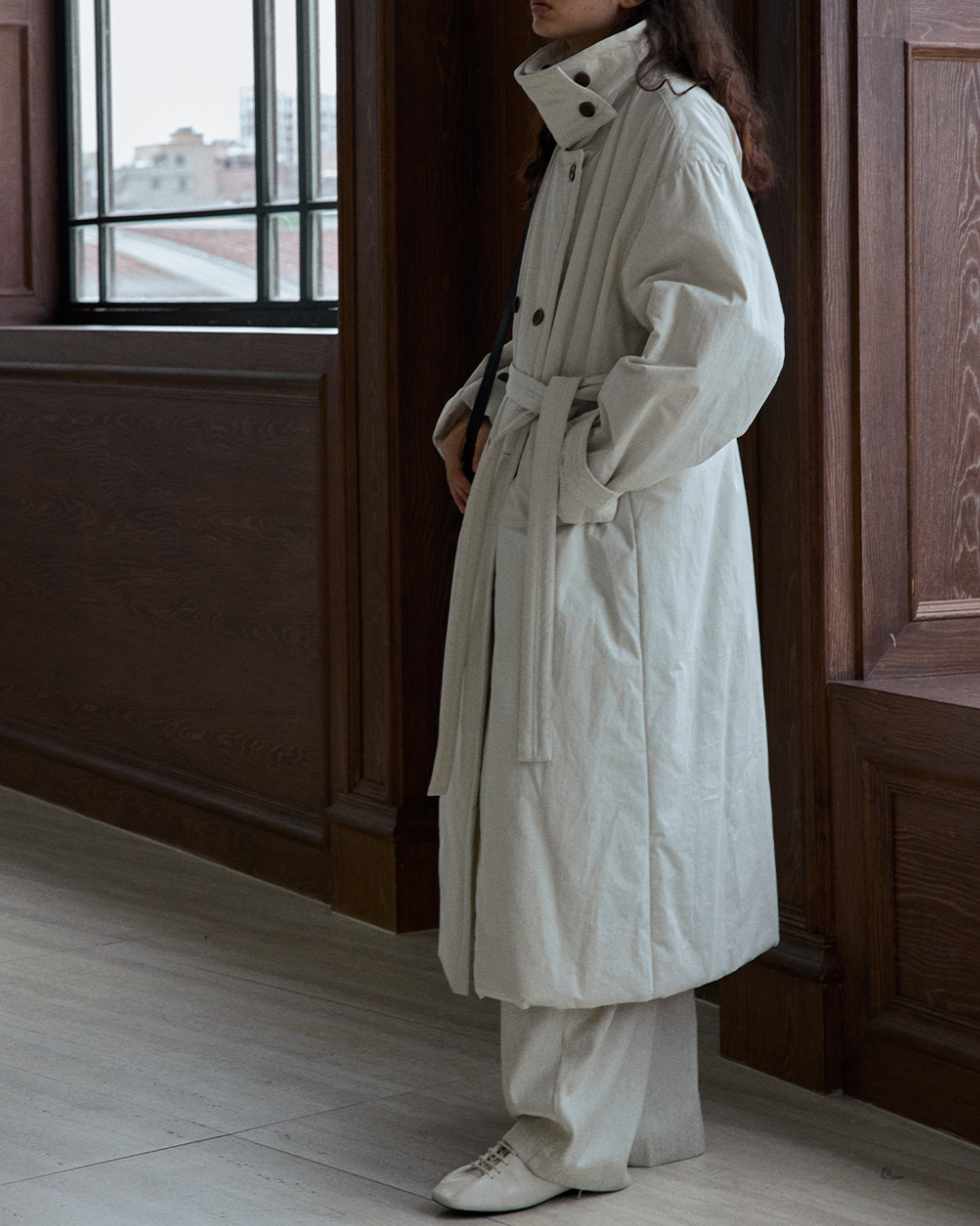 ダブルブレストキルティングロングコート 10233