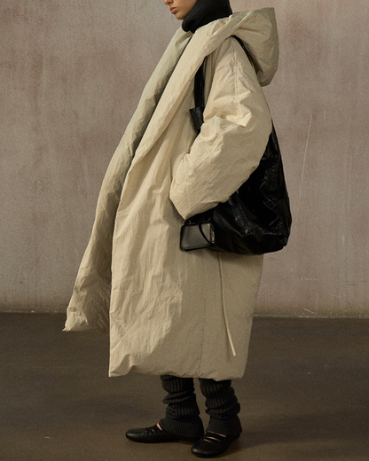 フーディーストラップロングダウンコート 10275