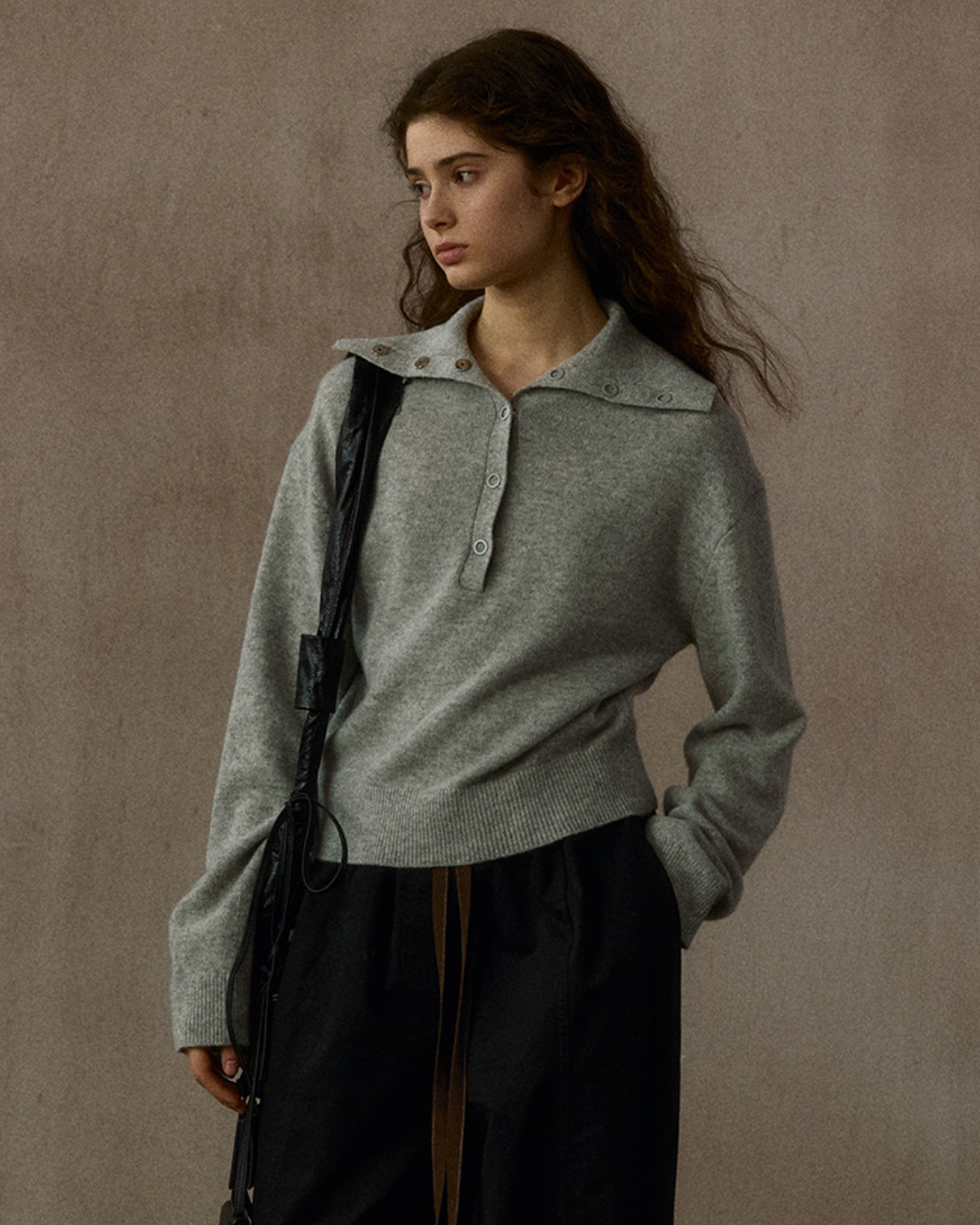 ハーフボタンリブニットミドルトーンプルオーバー 10323