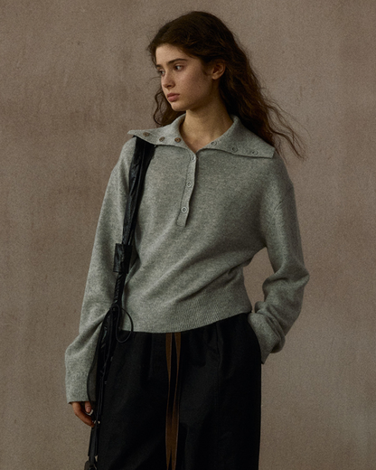 ハーフボタンリブニットミドルトーンプルオーバー 10323