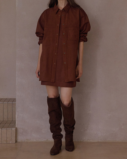 ウエストストラップスエードロングシャツ 10098