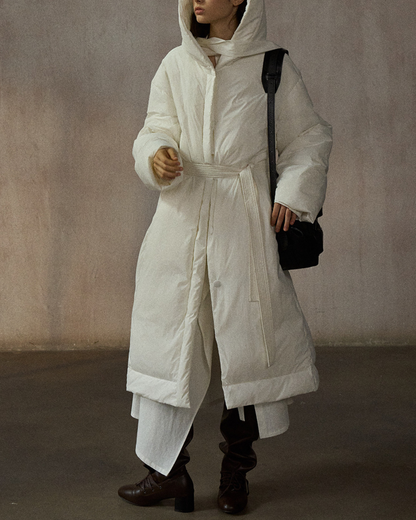 フーディーストラップロングダウンコート 10281