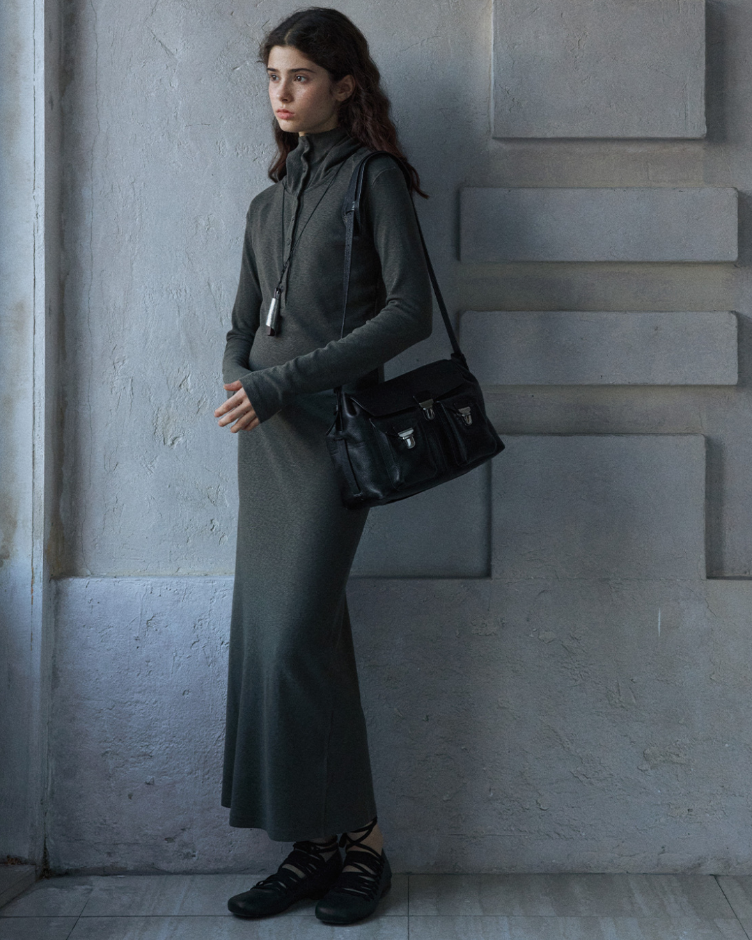 ヘンリーネックフーディーニットワンピース 10140