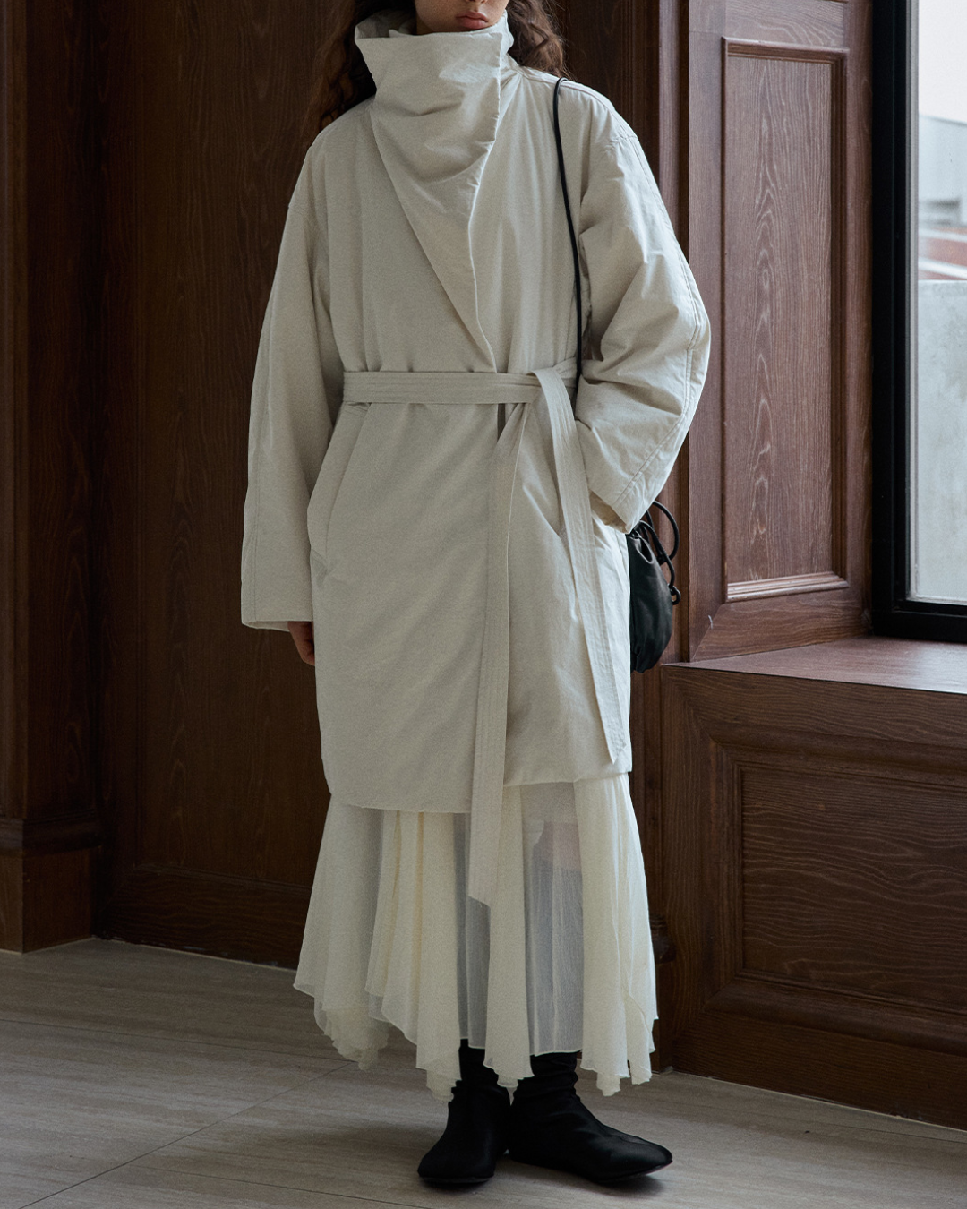 スタンドカラーロングストラップコート 10236