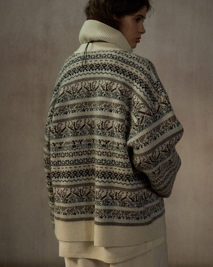 Vネックニットアイル柄カーディガン 10246