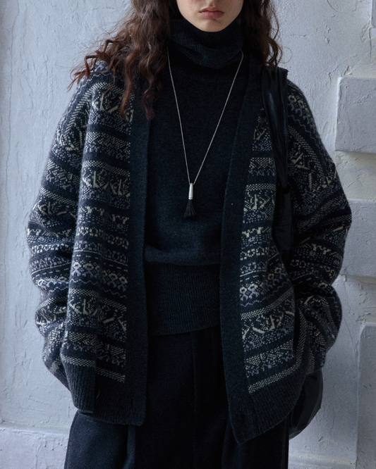 フェアアイルジャカードVネックニットカーディガン 10188