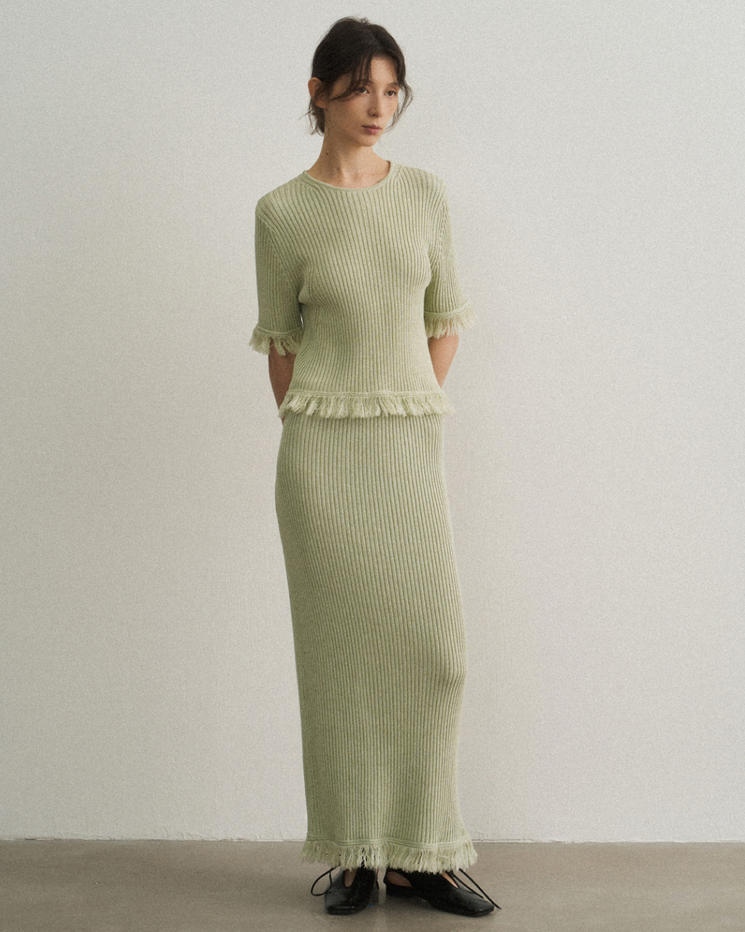 バックスリットフリンジニットスカート 10475