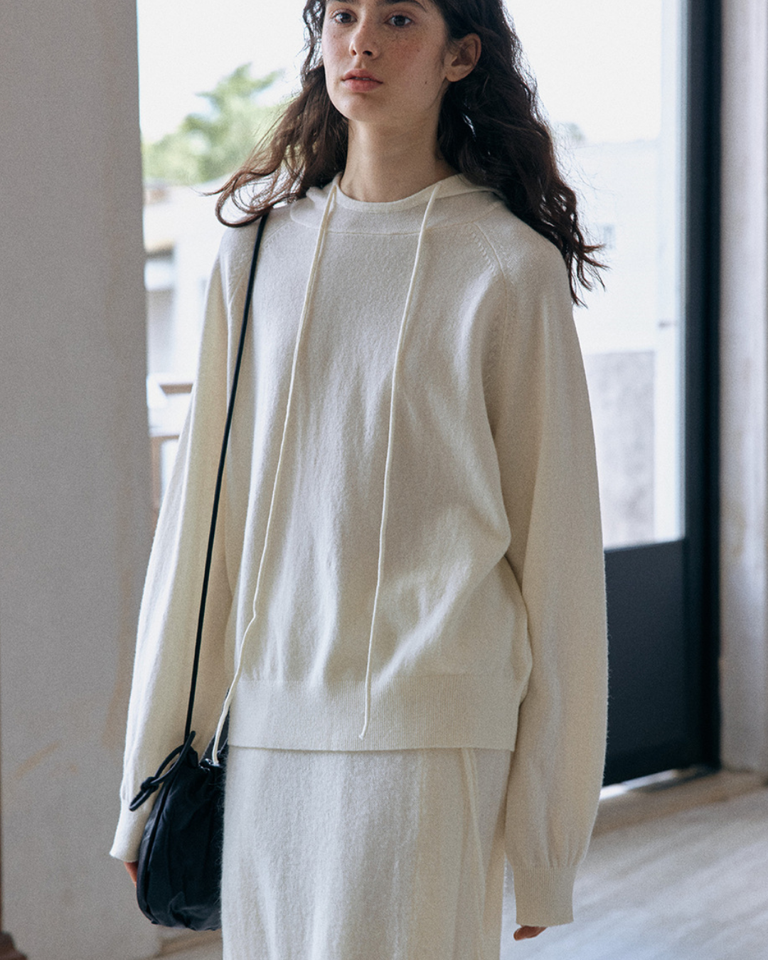 ラグランスリーブフーディーウォームトーンニットプルオーバー 10151