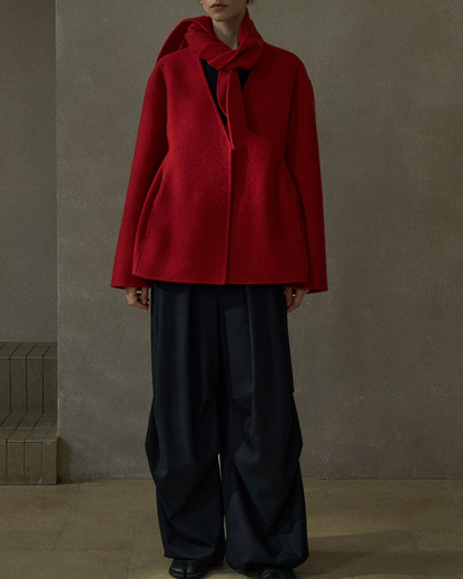 スカーフカラーミディフレアコート 10197