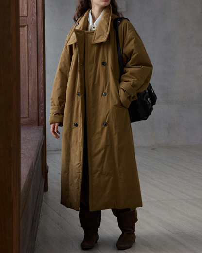 ダブルブレストキルティングロングコート 10233