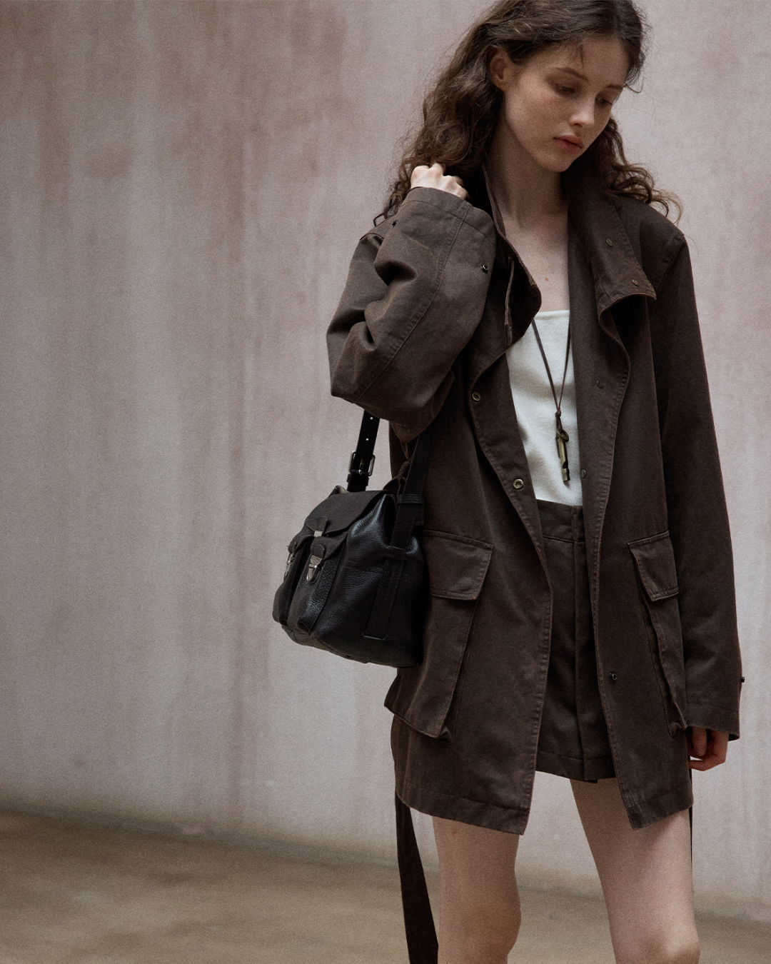 ウォッシュドコットンスエードブラウンロングジャケット 10167