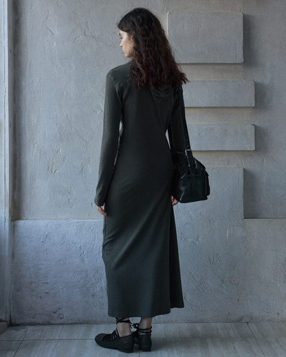 ヘンリーネックフーディーニットワンピース 10140