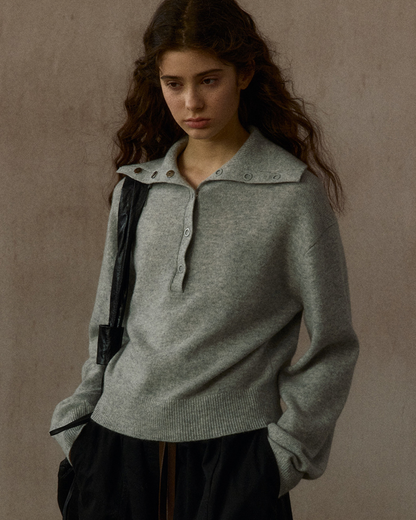 ハーフボタンリブニットミドルトーンプルオーバー 10323